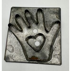 Vintage Hand & Heart Metal Cookie Cutter Mold ,Handmade Folk Art Baking Mold